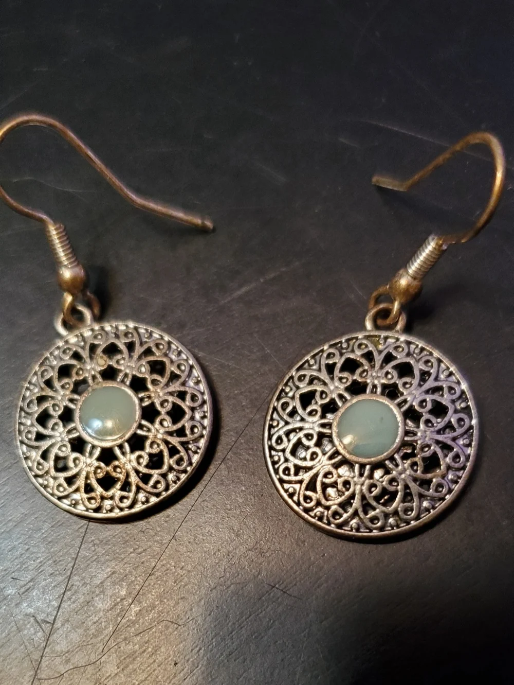 Faux Silver Pierced Earrings With‎ Blue Stone Jewelry Women Preowned